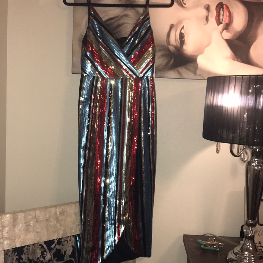 Vici Wrap Stripe Sequin Dress